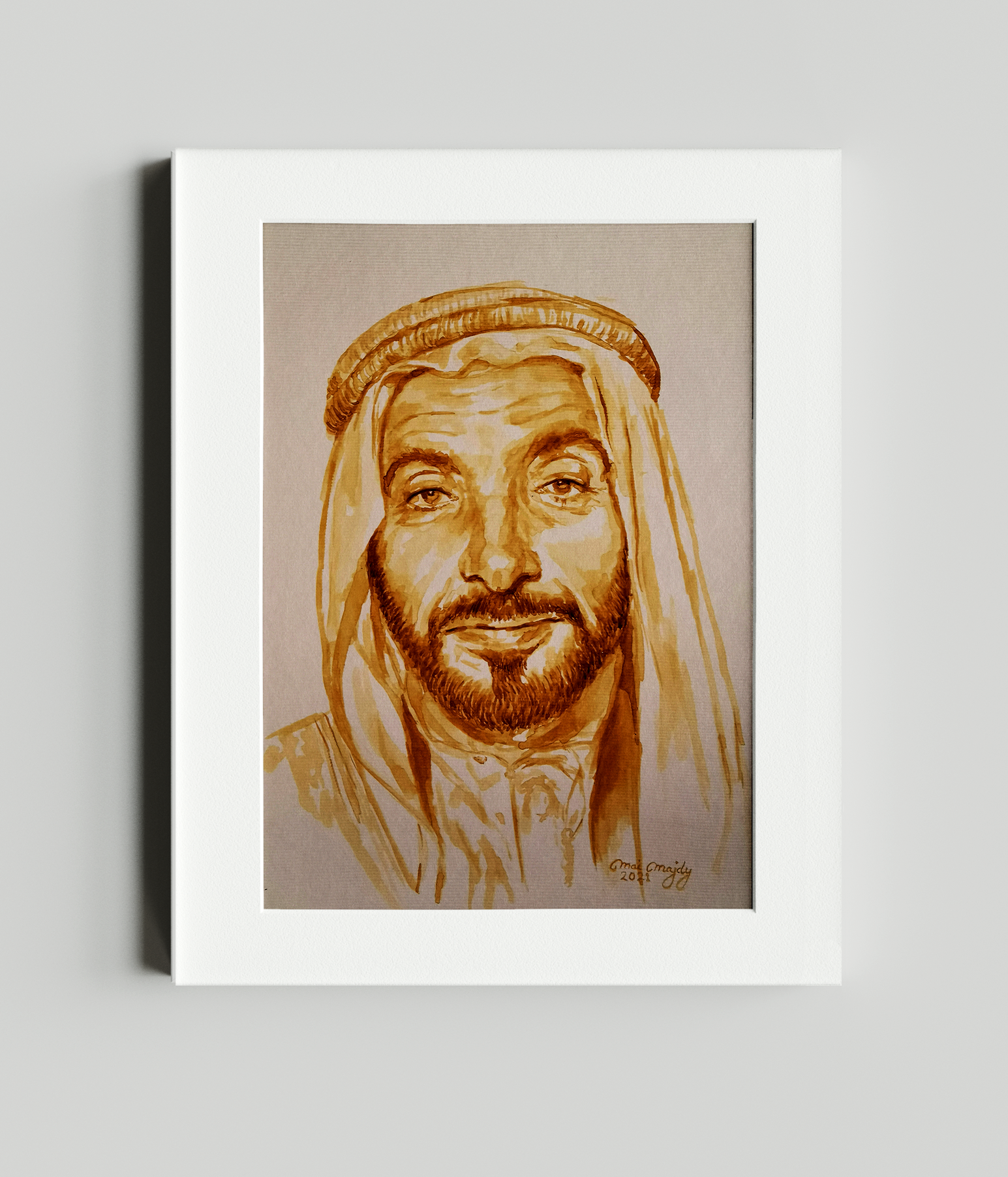 Shaikh Zaid Al Nahyan watercolor print